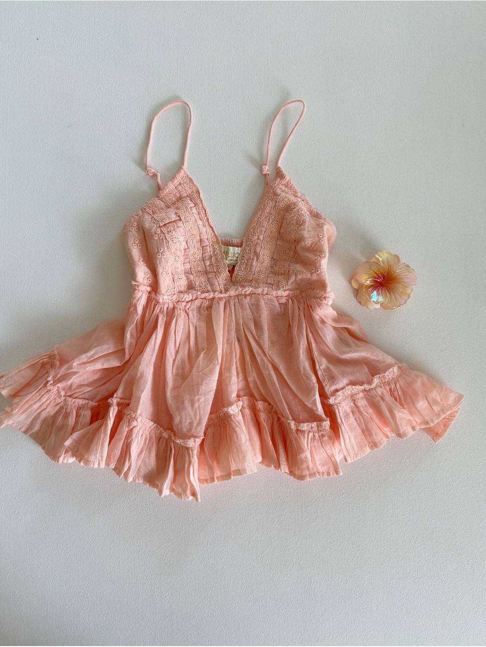 Peach Ruffled Spaghetti-Strap Dress